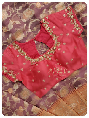 Pastel shade Kora Organza Saree with contrast peach pink blouse