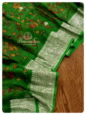 Floral Banarasi Chiffon saree with hand worked blouse