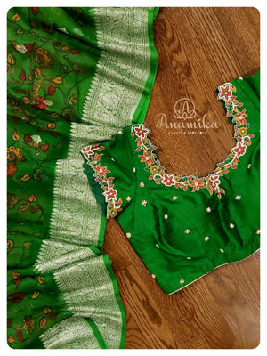 Floral Banarasi Chiffon saree with hand worked blouse