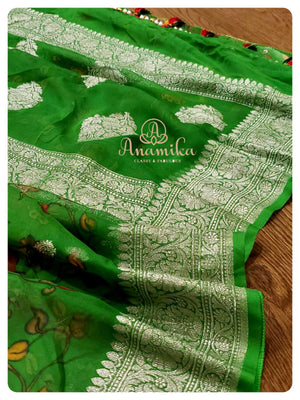 Floral Banarasi Chiffon saree with hand worked blouse