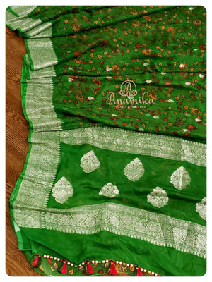 Floral Banarasi Chiffon saree with hand worked blouse