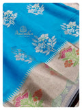 Blue Chiniya Silk saree with silver work blouse