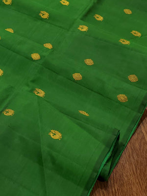 Green kanchi soft silk saree with grand zari pallu
