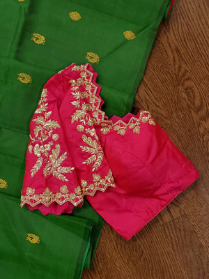 Green kanchi soft silk saree with grand zari pallu