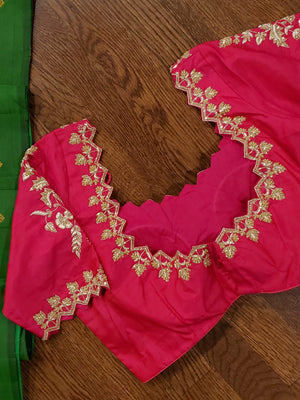 Green kanchi soft silk saree with grand zari pallu