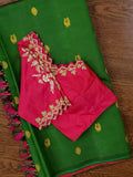 Green kanchi soft silk saree with grand zari pallu