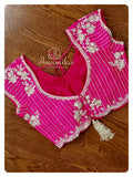 Pink short sleeves blouse with silver work