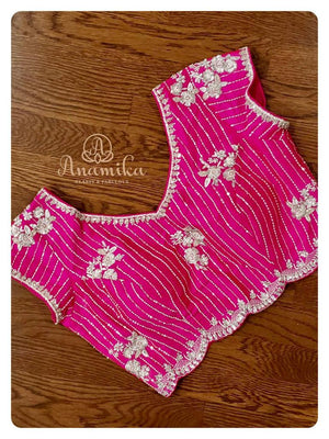 Pink short sleeves blouse with silver work