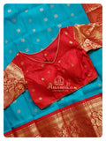 Blue/Red Gadwal pattu saree with blouse