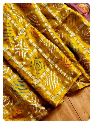 Mustard Bandini Gharchola with printed blouse