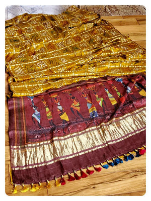 Mustard Bandini Gharchola with printed blouse