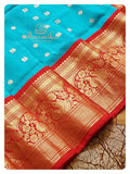 Blue/Red Gadwal pattu saree with blouse