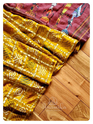 Mustard Bandini Gharchola with printed blouse