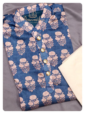 Dark Blue Chanderi Pure Silk Kurta