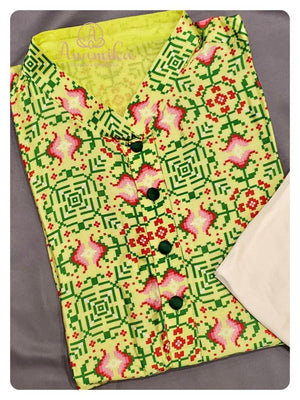 Lime Green Patola Kurta on Pure Silk