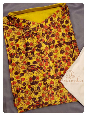 Yellow Kalamkari Kurta on Pure silk fabric