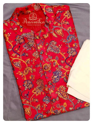 Red Banarasi Jacquard Silk Kurta set
