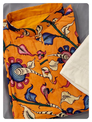 Orangish Yellow hand Painted Kalamkari Kurta