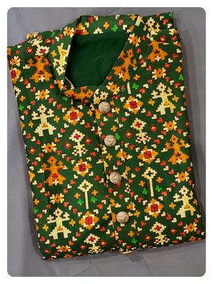 Dark Green Patola styled Kurta