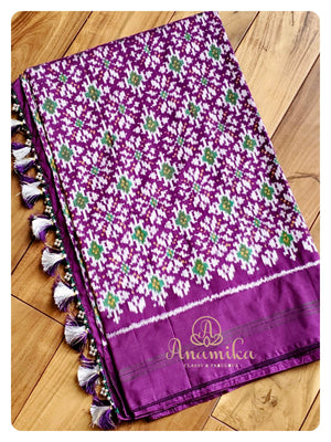 Purple Ikkat Patola Saree with contrast work blouse