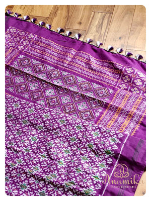 Purple Ikkat Patola Saree with contrast work blouse