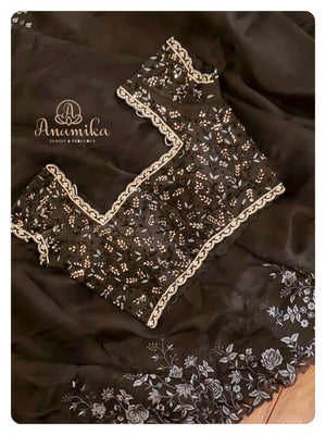 Black organza saree with cutwork border