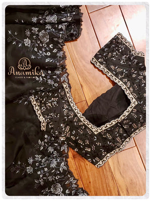 Black organza saree with cutwork border