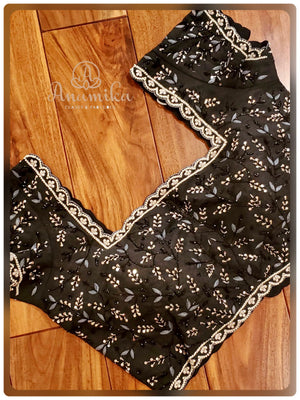 Black organza saree with cutwork border