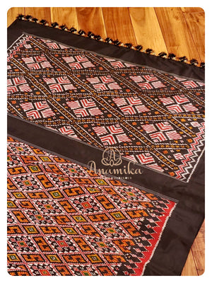 Black Ikkat Patola Saree with Orange Blouse