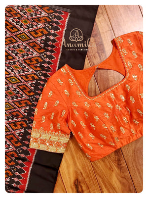 Black Ikkat Patola Saree with Orange Blouse