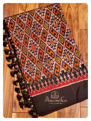 Black Ikkat Patola Saree with Orange Blouse