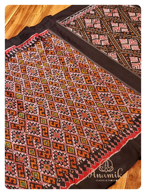 Black Ikkat Patola Saree with Orange Blouse