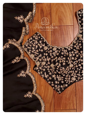 Black crepe saree with zardosi work