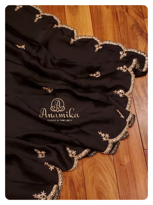 Black crepe saree with zardosi work