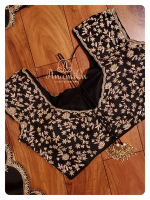 Black crepe saree with zardosi work