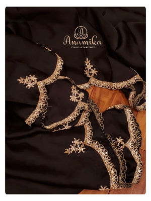 Black crepe saree with zardosi work