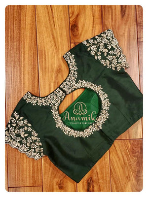 Dark Green Short sleeves Blouse