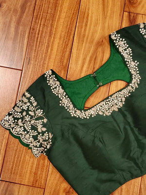 Dark Green Short sleeves Blouse