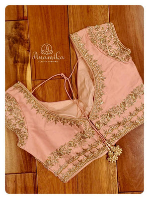 Peach Gold Zardosi work Blouse - Short Sleeves