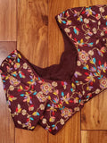 Chocolate Brown Elbow sleeves blouse with multi color thread work