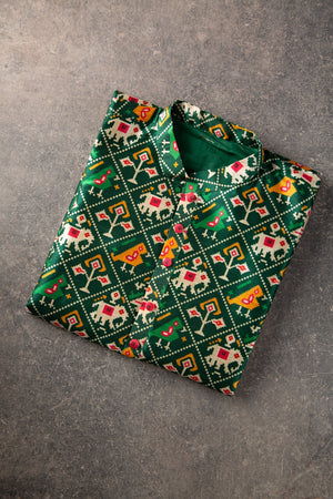 Dark Green Patola Kurta on Tussar Silk
