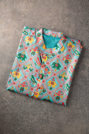 Pastel Blue Patola Kurta on Tussar Silk