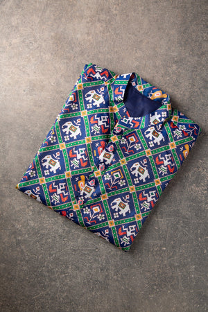 Royal Blue Patola Kurta on Tussar Silk