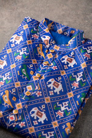 Dark Blue Patola Kurta on Tussar Fabric 2