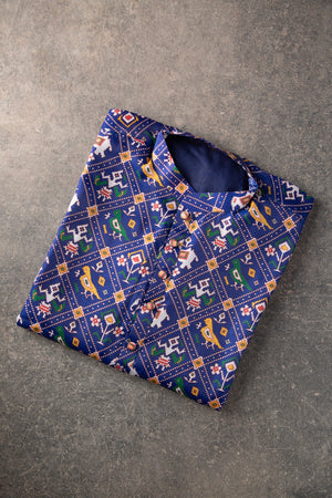 Dark Blue Patola Kurta on Tussar Fabric 3
