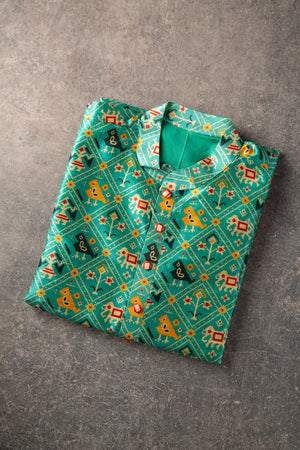 Cyan Green Patola Kurta on Tussar Silk