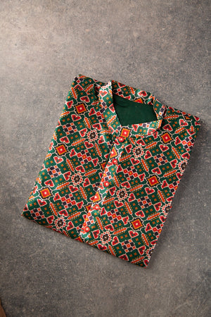 Dark Green Patola Design Kurta on Tussar Silk