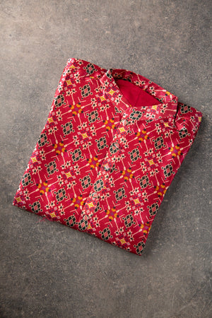 Red Patola Kurta on Tussar Silk