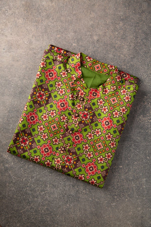 Parrot Green Patola Kurta on Tussar Silk