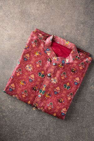 Crimson Red Patola Kurta on Tussar Silk